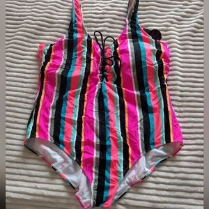 No Boundaries One-Piece High Leg Swimsuit - Multicolor Stripes